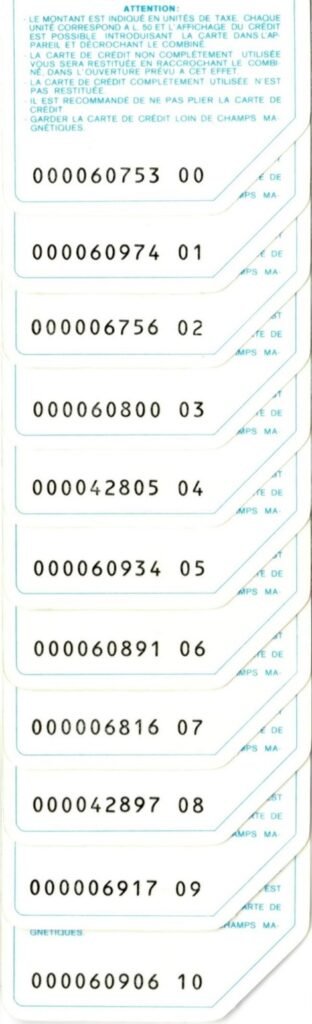 W1C Carte Téléphonique pour les Télécommunications Publiques - Codes