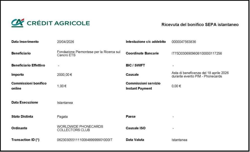 PIM 2026 - Asta di beneficenza - Bonifico Fprc Candiolo