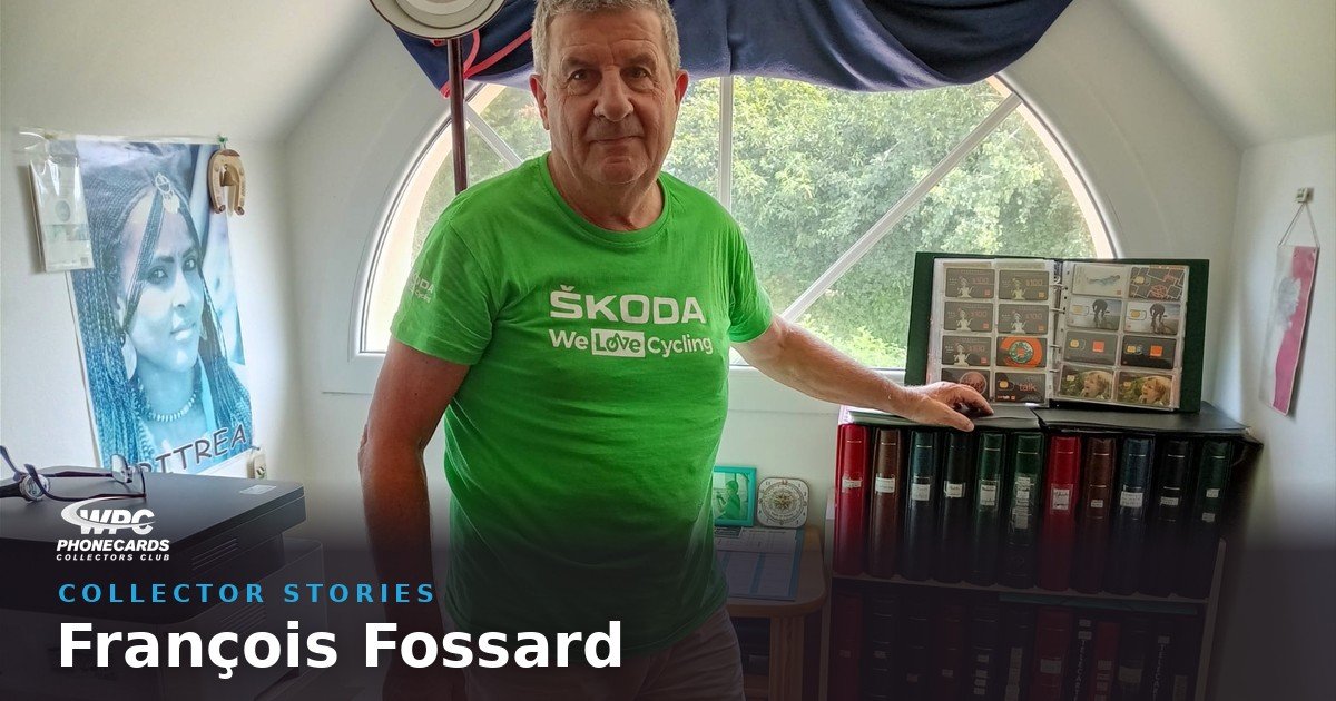 François Fossard beside his phonecard collection, opening image of the WPC Club Collector Stories series