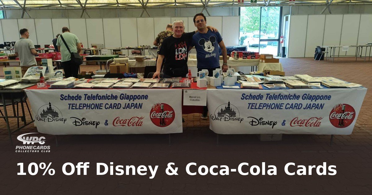 Claudio e Giuseppe al loro stand di schede Disney e Coca-Cola al PIM