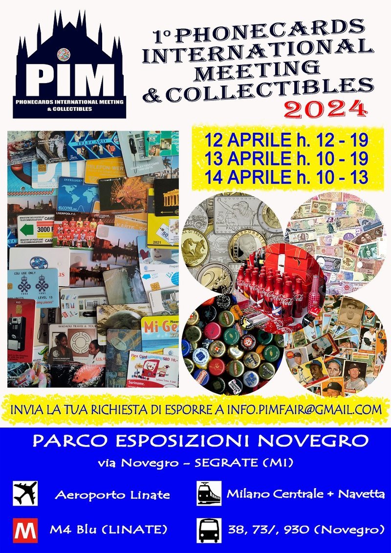 Locandina ufficiale PIM 2024, 1° Phonecards International Meeting & Collectibles, Parco Esposizioni Novegro, Segrate