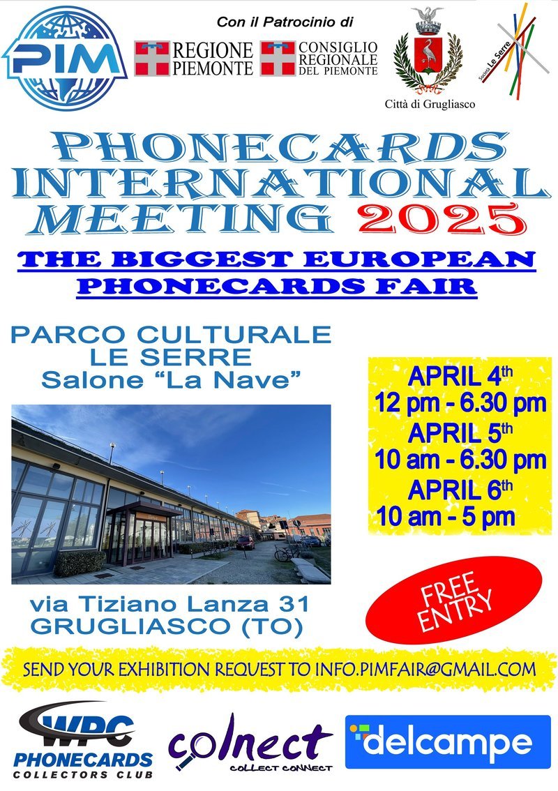 Official poster of PIM 2025, 2nd Phonecards International Meeting, Parco Culturale Le Serre, Grugliasco Turin