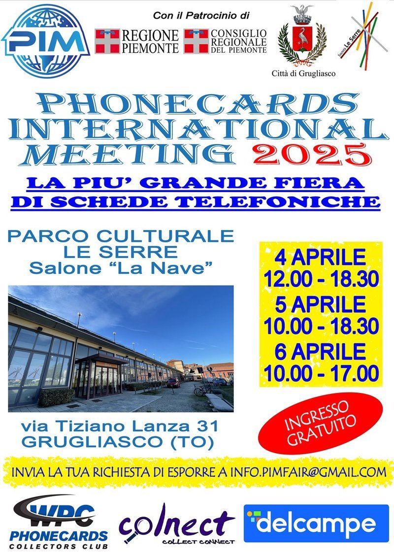 Locandina ufficiale PIM 2025, 2° Phonecards International Meeting, Parco Culturale Le Serre, Grugliasco Torino