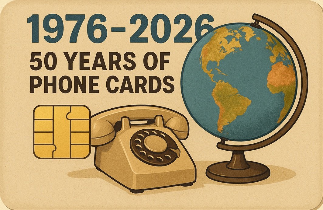 Design proposal by Stéphane Chaumier for WPC Contest Membership Card 2026, globe with telephone celebrating 50 years of phonecards 1976-2026
