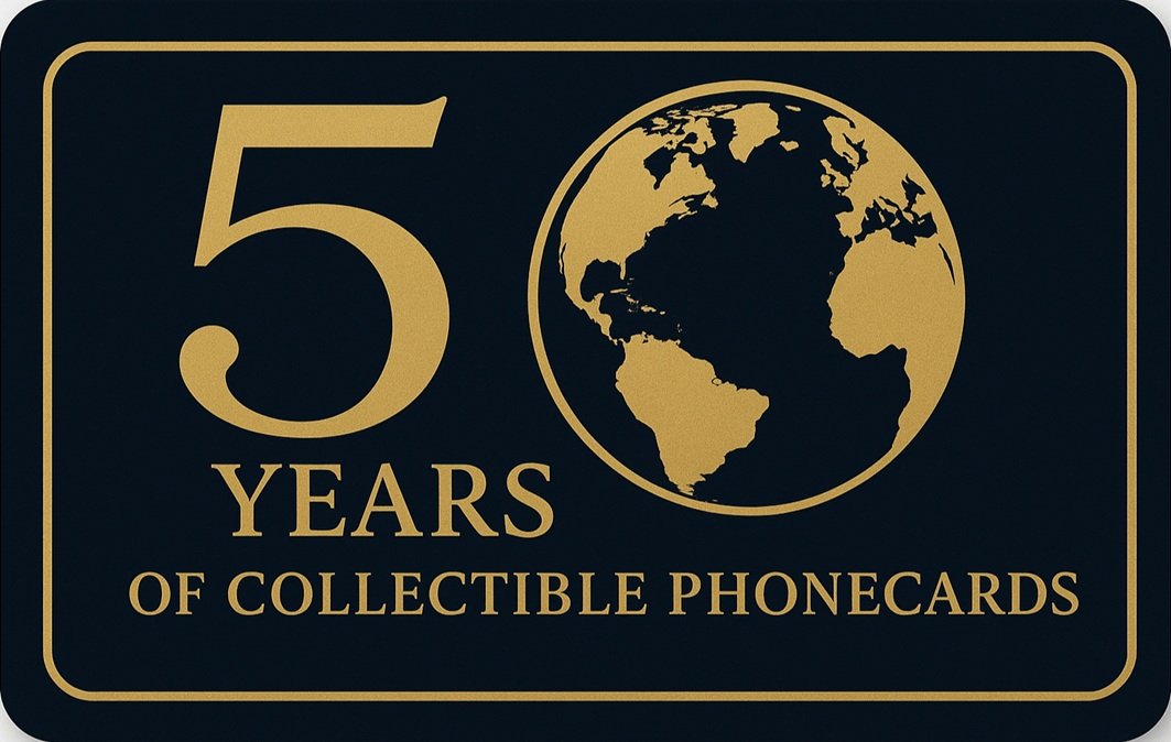 Third design proposal by Sergio Tronaru for WPC Contest Membership Card 2026, dark background design 50 years of collectible phonecards