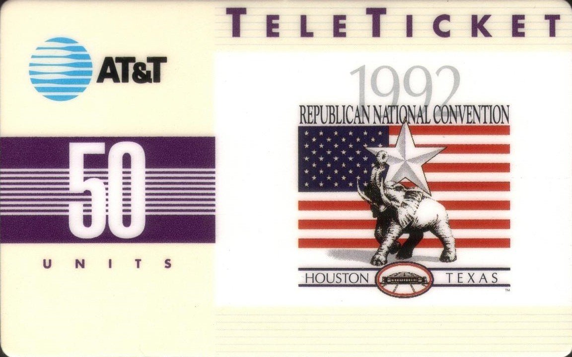 AT&T TeleTicket phonecard printed for the 1992 Republican National Convention in Houston, Texas: only two live cards exist