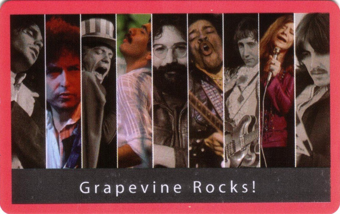 The Grapevine Rock & Roll artists phonecard that Steve Schwartz carries with him for enjoyment